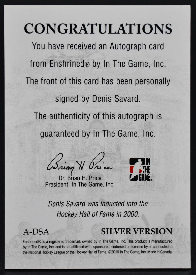 2010-11 In The Game Decades 1980s Denis Savard A-DSA Auto