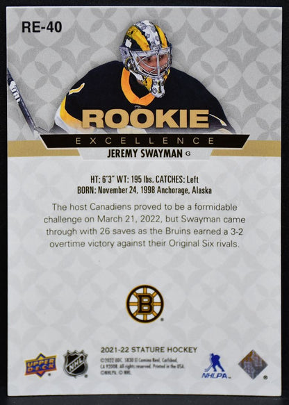 2021-22 Upper Deck Stature Rookie Excellence Jeremy Swayman RE-40 Bruins RC 4333