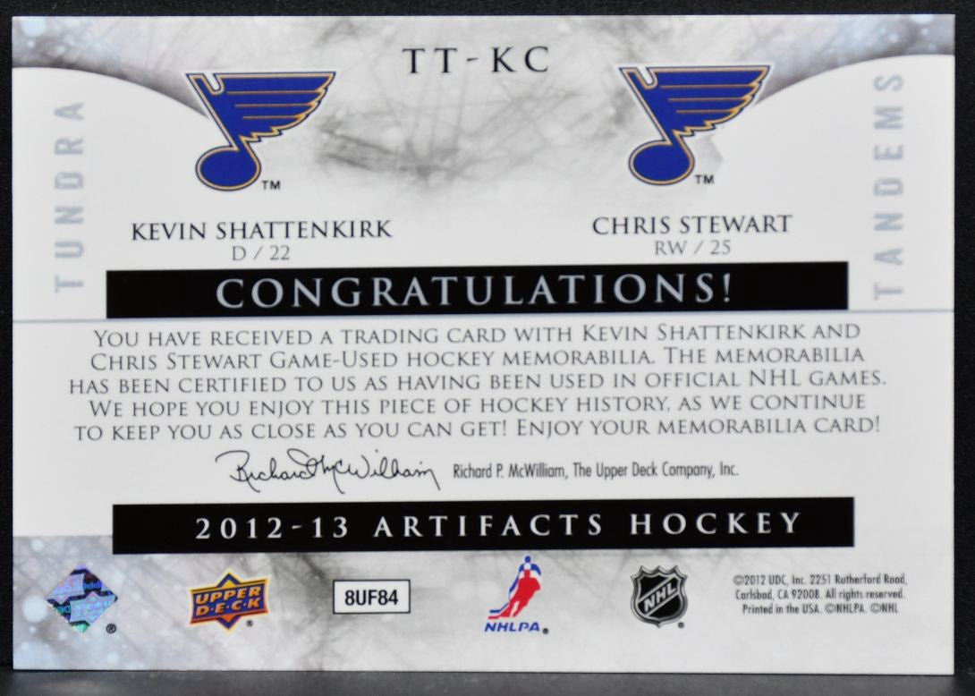 2012-13 UD Artifacts Tundra Tandems Patches Shattenkirk/Stewart Patch 9231