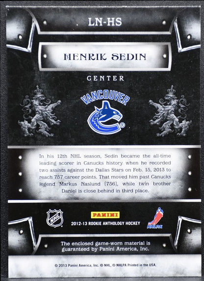2012-13 Panini Rookie Anthology Crown Royale Lords Of The NHL Sedin Jersey 9714