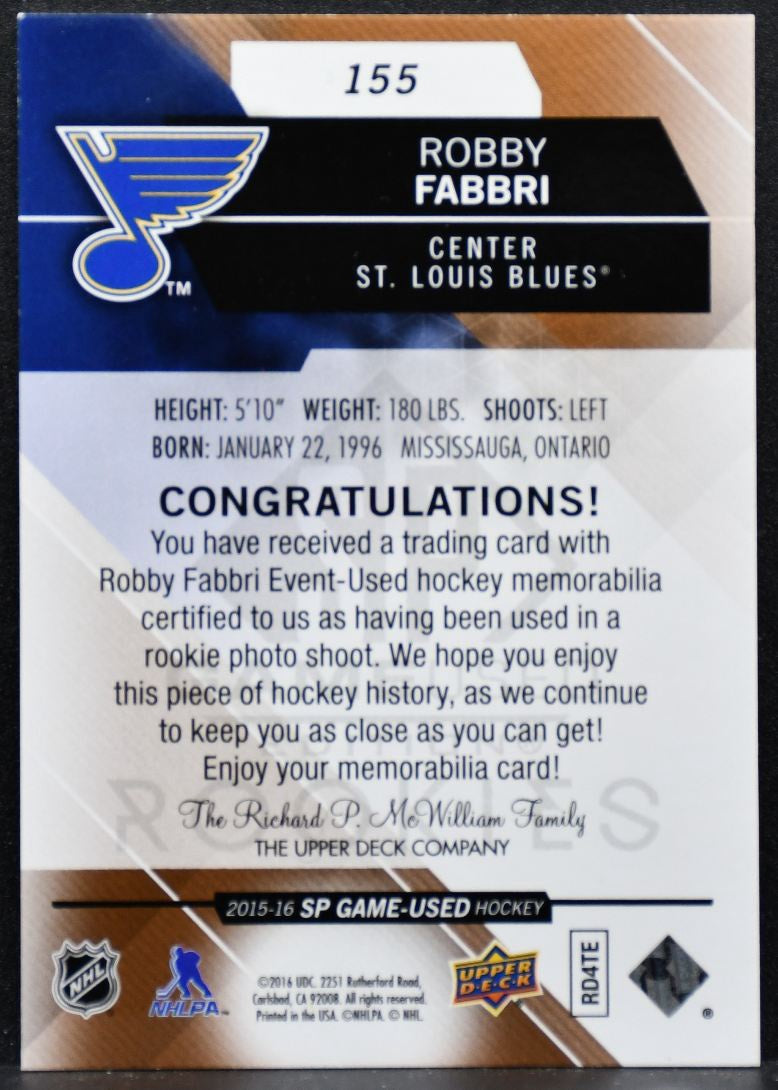 2015-16 SP Game Used Authentic Rookies Copper Fabbri RC 095/399 Jersey 5474