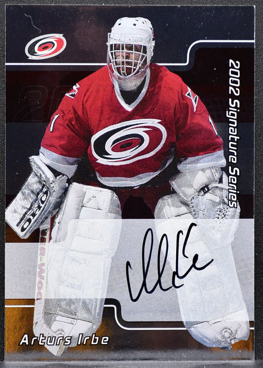 2001-02 Be a Player Signature Series Autograph Arturs Irbe Hurricanes Auto 0408