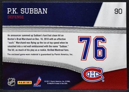 2011-12 Panini Pinnacle Threads P.K. Subban 90 Montreal Canadiens Jersey 5895