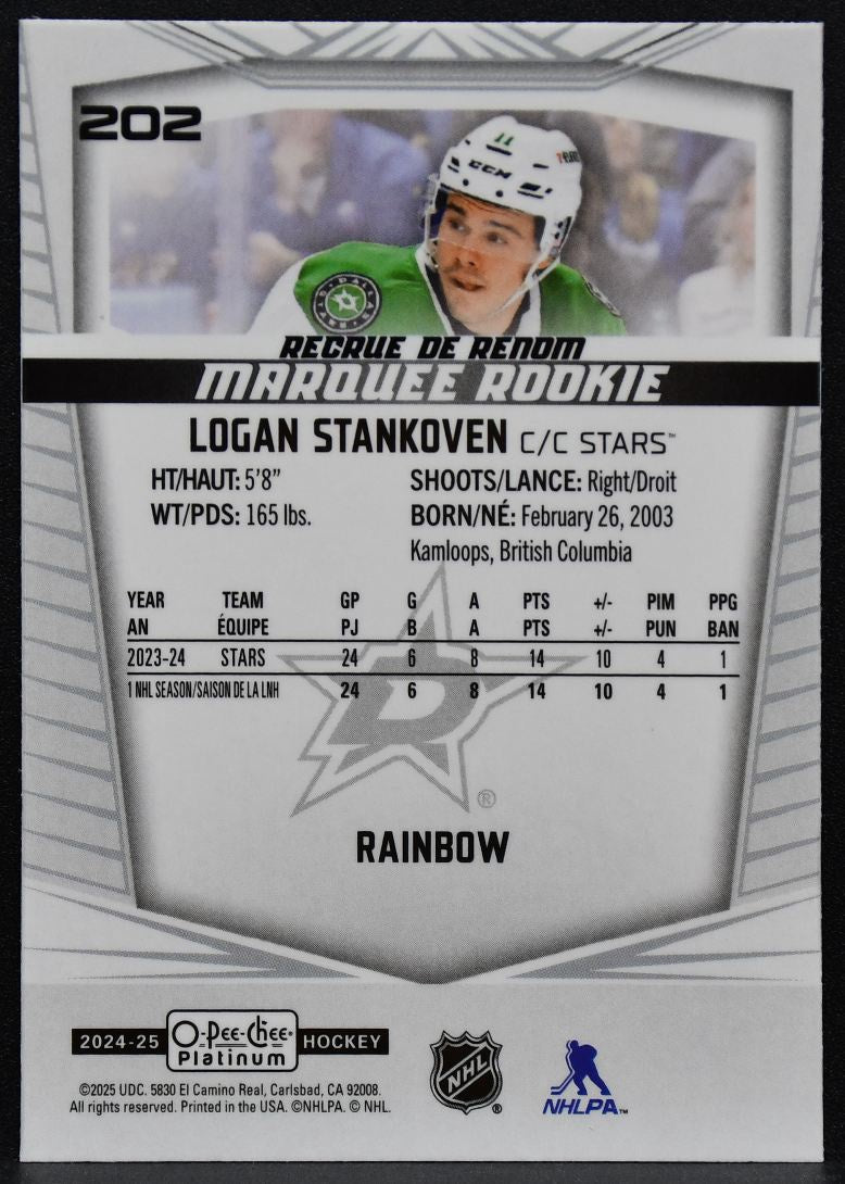 2024-25 OPC Platinum Marquee Rookie Rainbow Logan Stankoven 202 Stars RC 6870