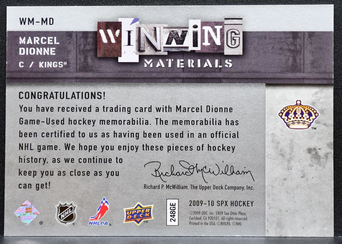 2009-10 SPx Winning Materials Marcel Dionne WM-MD Los Angeles Kings Jersey 0608