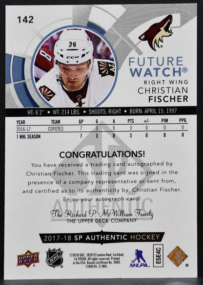 2017-18 SP Authentic Future Watch Auto Fischer RC Auto 068/999 1407