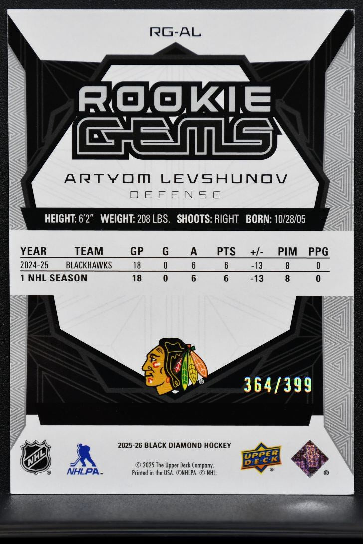 2025-26 UD Black Diamond Rookie Gems Artyom Levshunov Blackhawks RC 364/399 2966