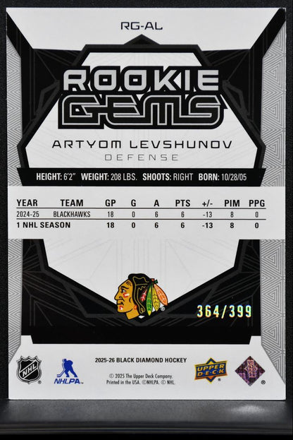 2025-26 UD Black Diamond Rookie Gems Artyom Levshunov Blackhawks RC 364/399 2966