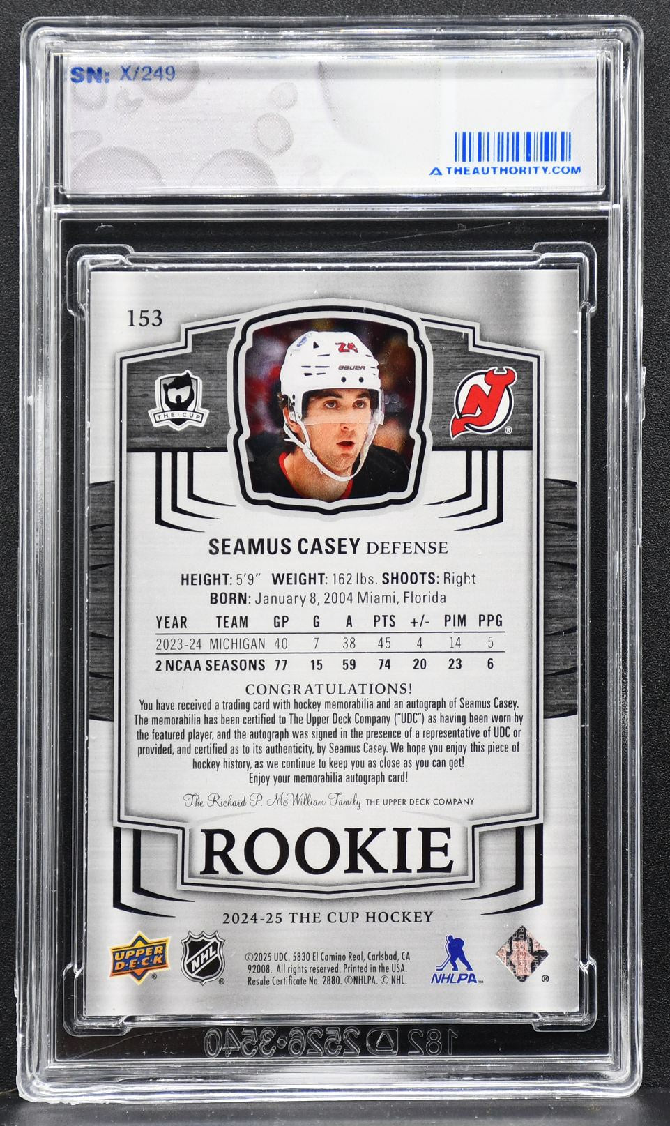 2024-25 UD The Cup Base Set Rookie Auto Patch Casey 153 RC Auto Patch 2286
