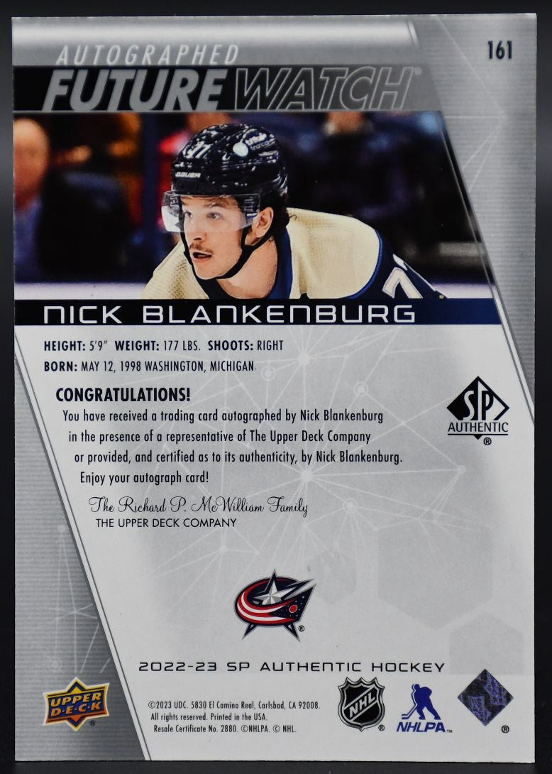 2022-23 SP Authentic Nick Blankenburg 161 Columbus Blue Jackets RC Auto 824/999
