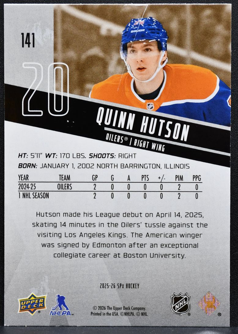 2025-26 SPx Rookies Quinn Hutson 141 Edmonton Oilers RC 0900
