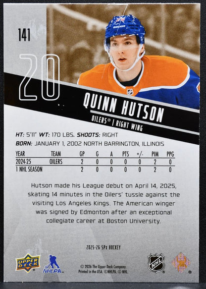 2025-26 SPx Rookies Quinn Hutson 141 Edmonton Oilers RC 0900