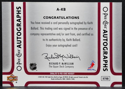2006-07 O-Pee-Chee Autographs Keith Ballard A-KB Phoenix Coyotes Auto 1209