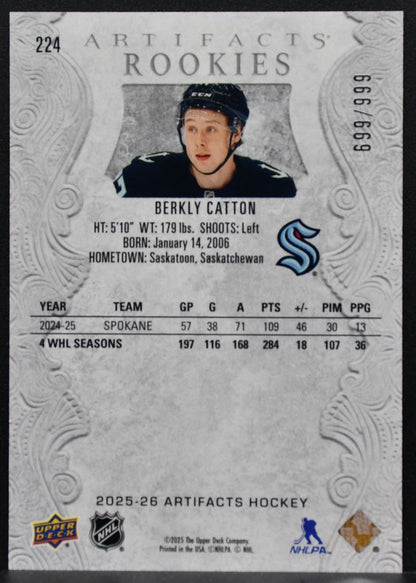 2025-26 Upper Deck Artifacts Rookies Berkly Catton 224 RC 699/999 6599