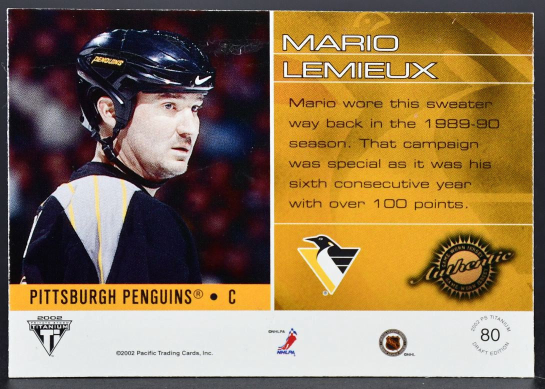 2002-03 Pacific Private Stock Titanium Draft 2002 Jersey Mario Lemieux 80 Jersey