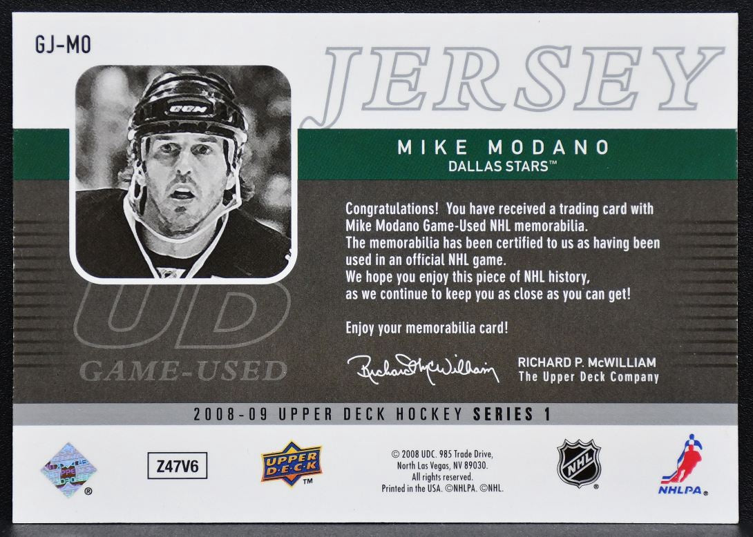 2008-09 Upper Deck Series 1 UD Game Jersey Mike Modano GJ-MO Stars Jersey 3374