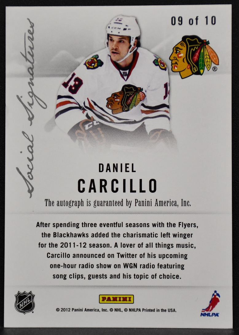 2012-13 Panini Elite Social Signatures Daniel Carcillo 09 Blackhawks Auto 2599