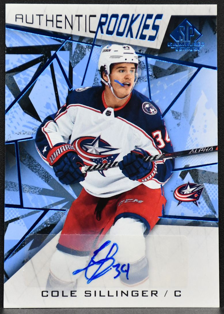 2021-22 SP Game Used Authentic Blue Auto Cole Sillinger 121 RC Auto