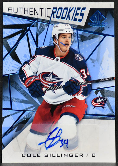 2021-22 SP Game Used Authentic Blue Auto Cole Sillinger 121 RC Auto