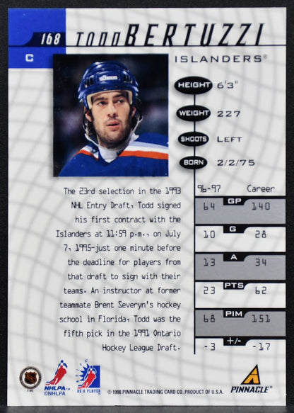 1997-98 Pinnacle Be a Player Autographs Todd Bertuzzi 168 Auto 4983