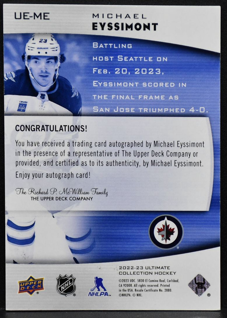 2022-23 UD Ultimate Emblems Auto Rookie Michael Eyssimont UE-ME RC Auto