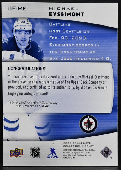 2022-23 UD Ultimate Emblems Auto Rookie Michael Eyssimont UE-ME RC Auto
