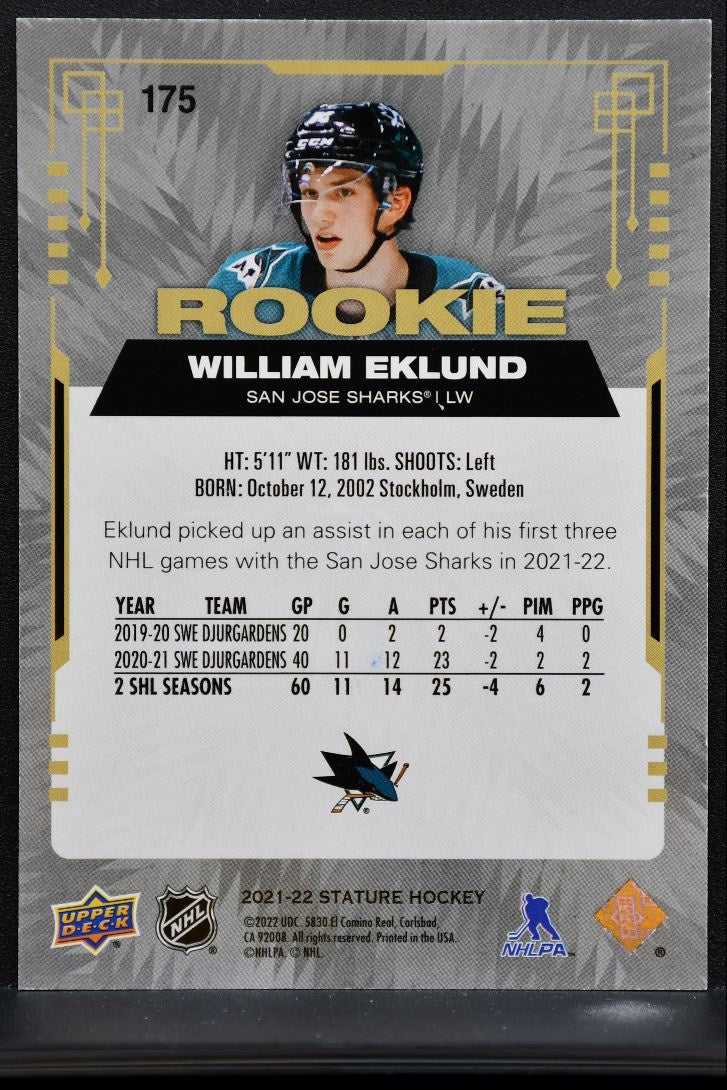 2021-22 Upper Deck Stature Rookie Red William Eklund 175 Sharks RC 11/33 1808