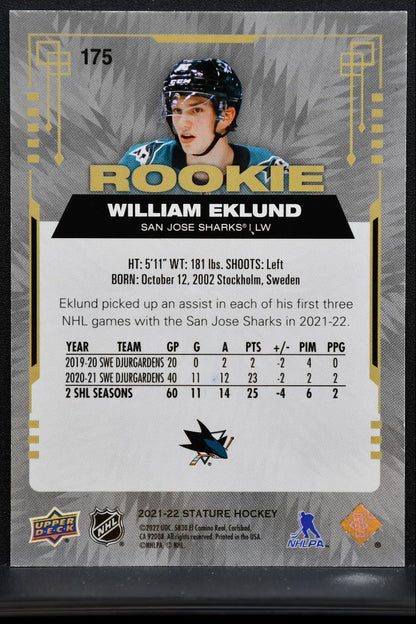 2021-22 Upper Deck Stature Rookie Red William Eklund 175 Sharks RC 11/33 1808