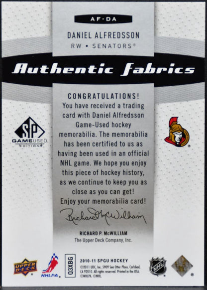 2011-12 SP Game Used Authentic Fabrics Daniel Alfredsson Senators Jersey 2622