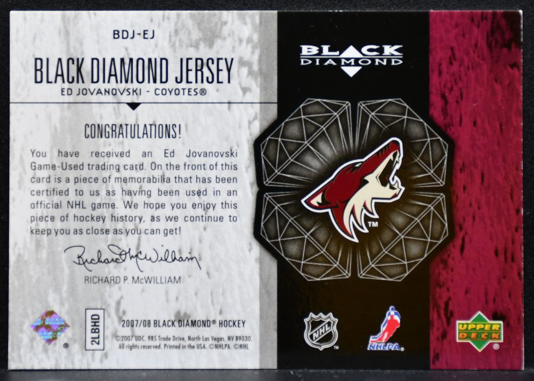 2007-08 UD Black Diamond Jerseys Ed Jovanovski Phoenix Coyotes Jersey 8680