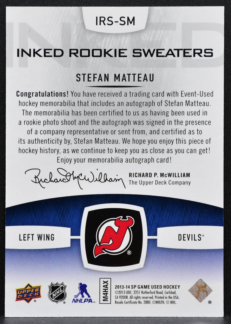 2013-14 SP Game Used Inked Rookie Sweaters Matteau RC Auto 74/99 Jersey 7141