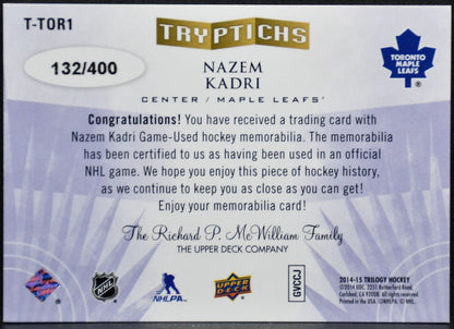 2014-15 UD Trilogy Tryptichs Jersey Nazem Kadri Maple Leafs /400 Jersey 1822