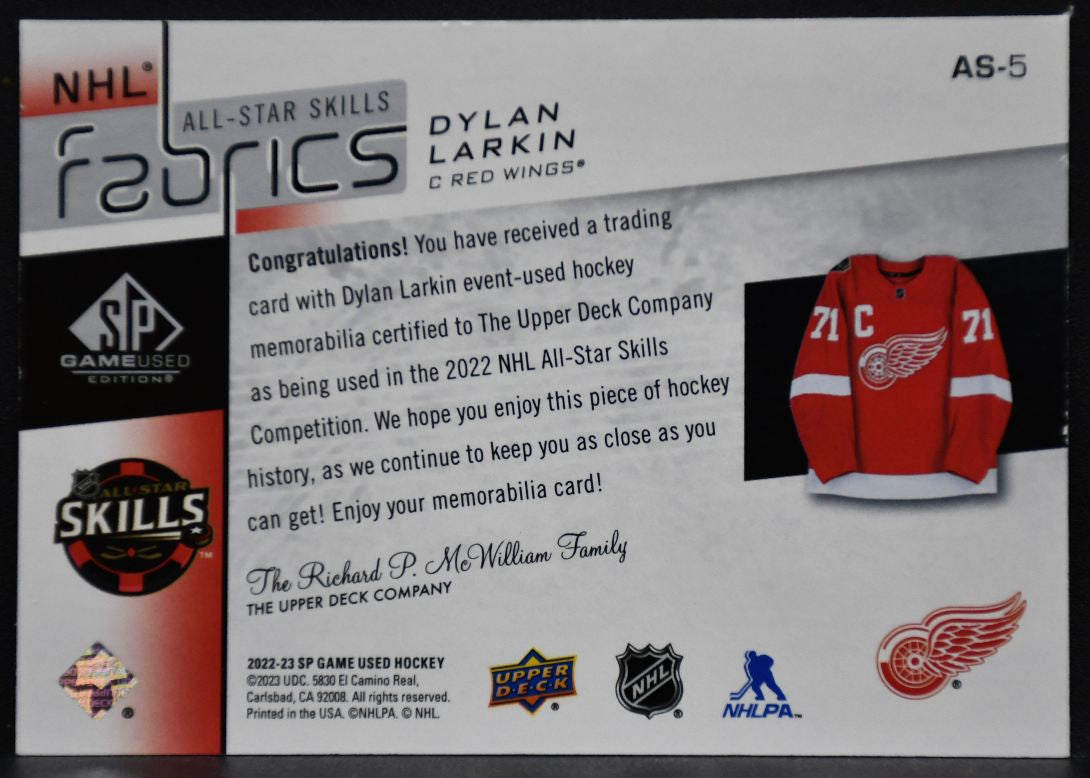 2022-23 SP Game Used 2022 NHL All-Star Jersey Dylan Larkin AS-5 Red Wings Jersey 2790