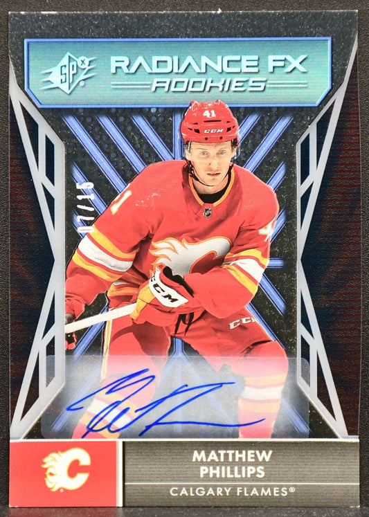 2021-22 SPx Radiance F/X RC Matthew Phillips RFX-86 Calgary Flames RC Auto 07/15 5822