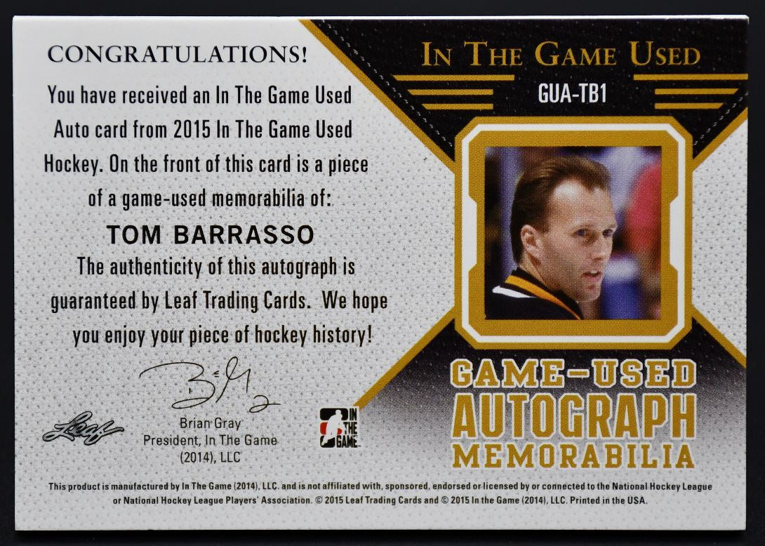 2014-15 Leaf In The Game Used Game-Used Auto Foil Barrasso Auto /45 Jersey