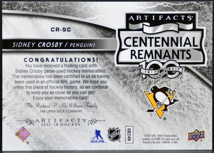 2017-18 UD Artifacts Centennial Remnants Sidney Crosby Penguins Jersey 5066