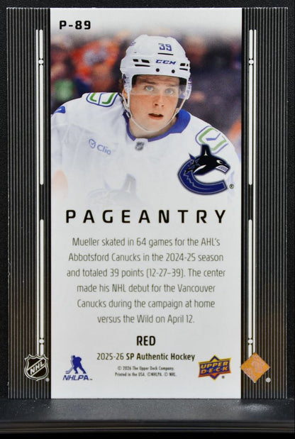 2025-26 SP Authentic Pageantry Red Ty Mueller P-89 Vancouver Canucks 8594