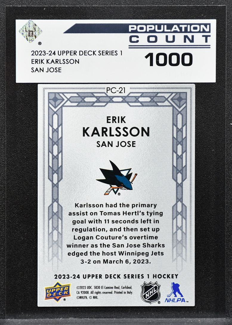 2023-24 UD Series 1 Population Count 1000 Erik Karlsson PC-21 Sharks 5708