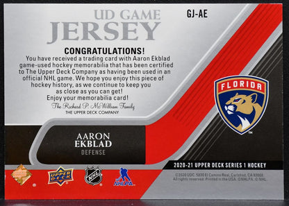2020-21 Upper Deck Series 1 UD Game Jersey Aaron Ekblad Panthers Jersey 8887