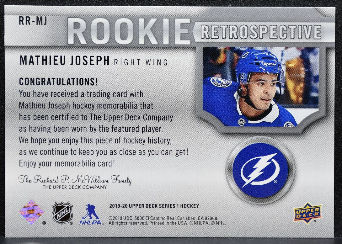 2019-20 UD Series 1 Rookie Retrospective Jersey Mathieu Joseph Jersey 0264