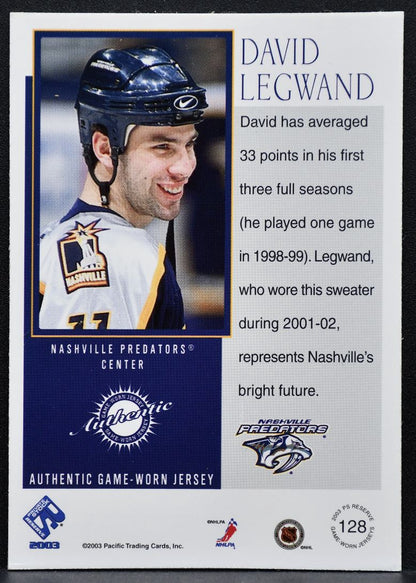 2003-04 Pacific Private Stock Reserve Jersey David Legwand Predators Patch 0064
