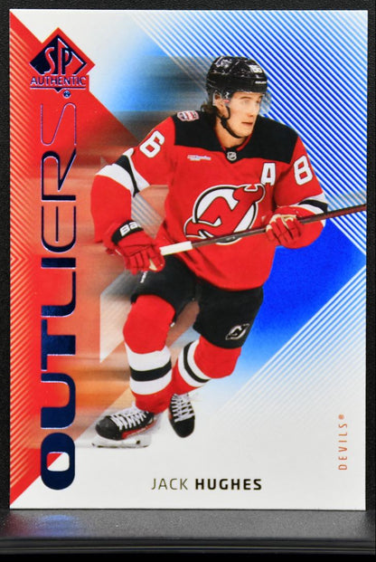 2025-26 SP Authentic Outliers Blue Jack Hughes O-13 New Jersey Devils 9133