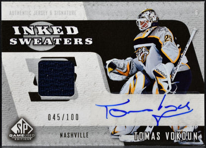 2006-07 SP Game Used Inked Sweaters Vokoun Predators Auto /100 Jersey 6065