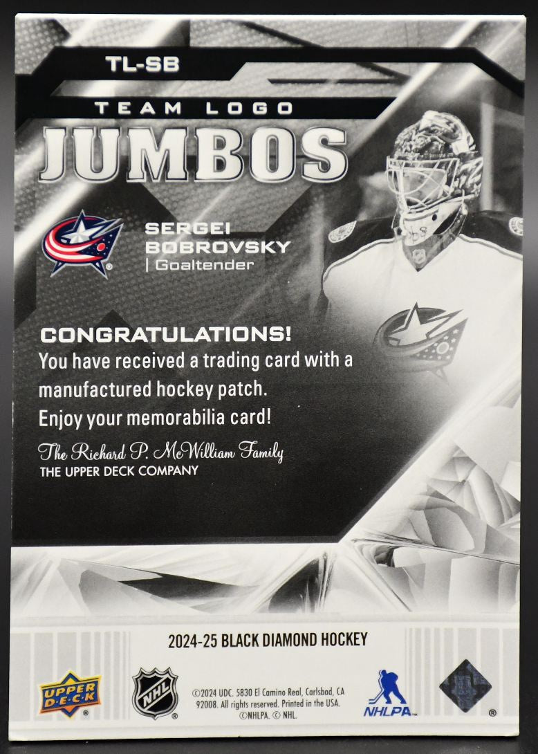 2024-25 UD Black Diamond Sergei Bobrovsky TL-SB Columbus Blue Jackets Patch