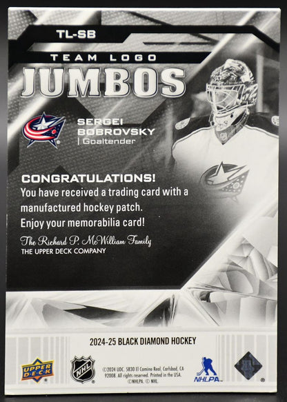 2024-25 UD Black Diamond Sergei Bobrovsky TL-SB Columbus Blue Jackets Patch