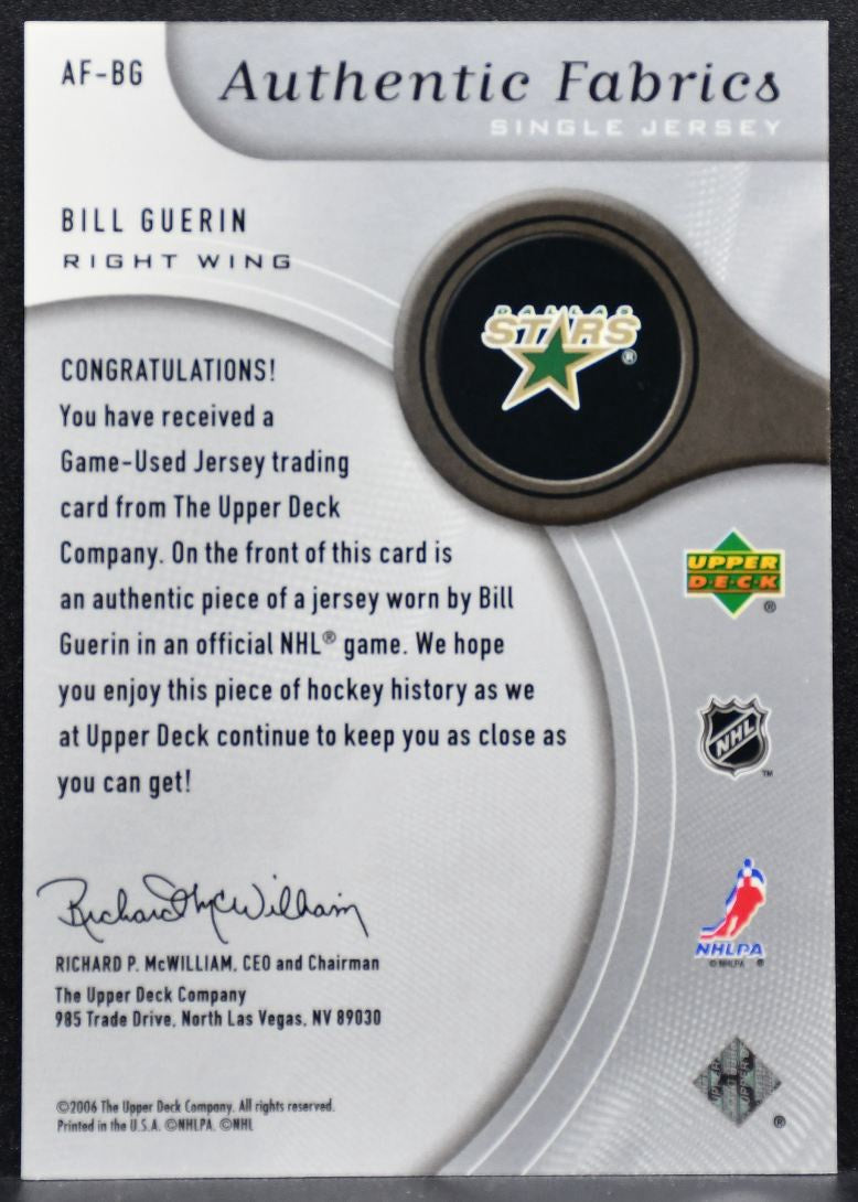 2005-06 SP Game Used Authentic Fabrics Bill Guerin Dallas Stars Jersey 4873