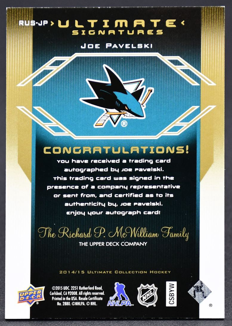 2014-15 UD Ultimate Collection 2004-05 Retro Signatures Joe Pavelski RUS-JP Auto