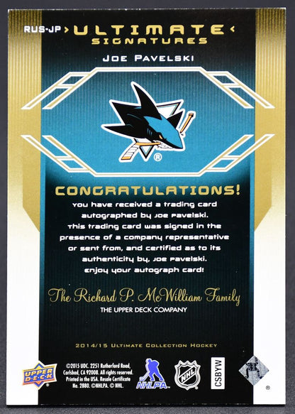 2014-15 UD Ultimate Collection 2004-05 Retro Signatures Joe Pavelski RUS-JP Auto