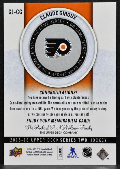 2015-16 Upper Deck Series 2 UD Game Jerseys Claude Giroux Flyers Jersey 8575