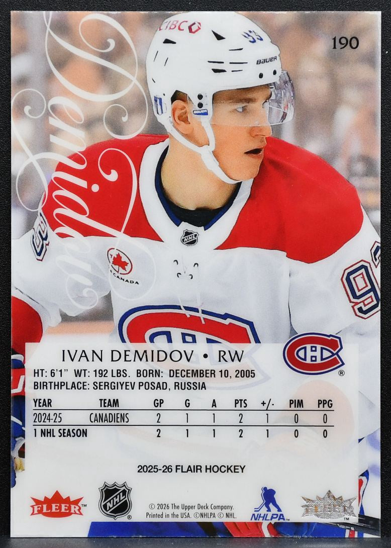 2025-26 Flair Rookie Ivan Demidov 190 Montreal Canadiens RC 0641